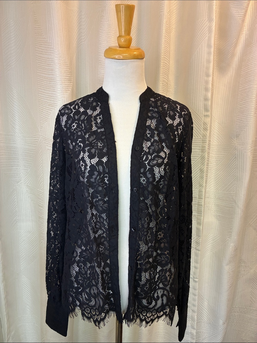 Calligraphie Black Lace Button-Down Sheer Top